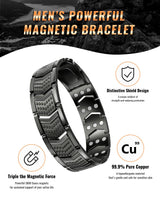 vapeples 99.99% Pure Copper Men's Bracelet with 3800 Gauss Triple-Strength Magnets, Foldover Clasp, and Adjustable Size,Shield Design