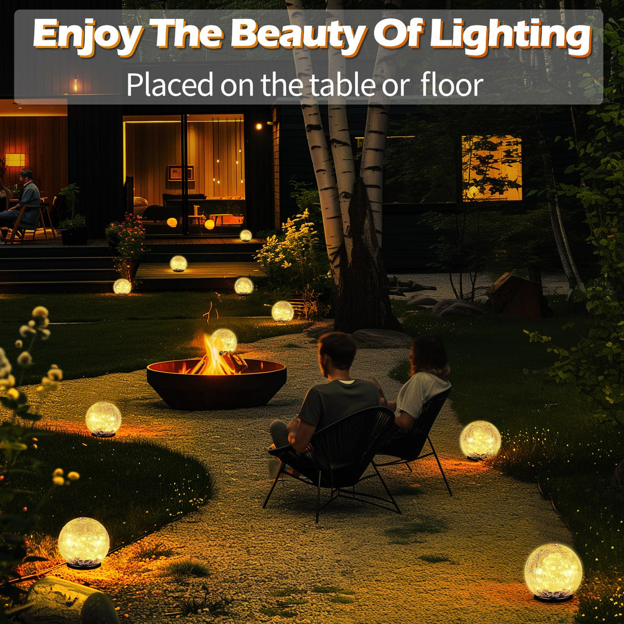 Garden Solar Ball Lights Outdoor Waterproof, 50 LED Cracked Glass Globe Solar Power Ground Lights for Path Yard Patio Lawn, Christmas Decoration Landscape Warm White(2 Pack 4.7'')