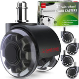 SEDDOX Office Chair Wheels Replacement Set of 5 - Dual 2 Inch Soft Chair Casters for Hardwood Vinyl Tile - Heavy Duty & Safe for All Floors - Fit Most Computer Gaming & Desk Chairs - Black