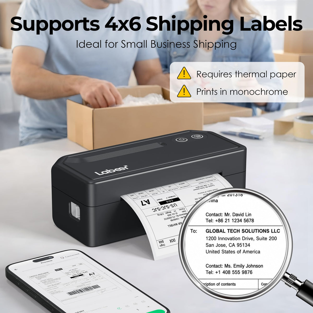 Labeer Bluetooth Thermal Shipping Label Printer, Wireless 4x6 Label Printer