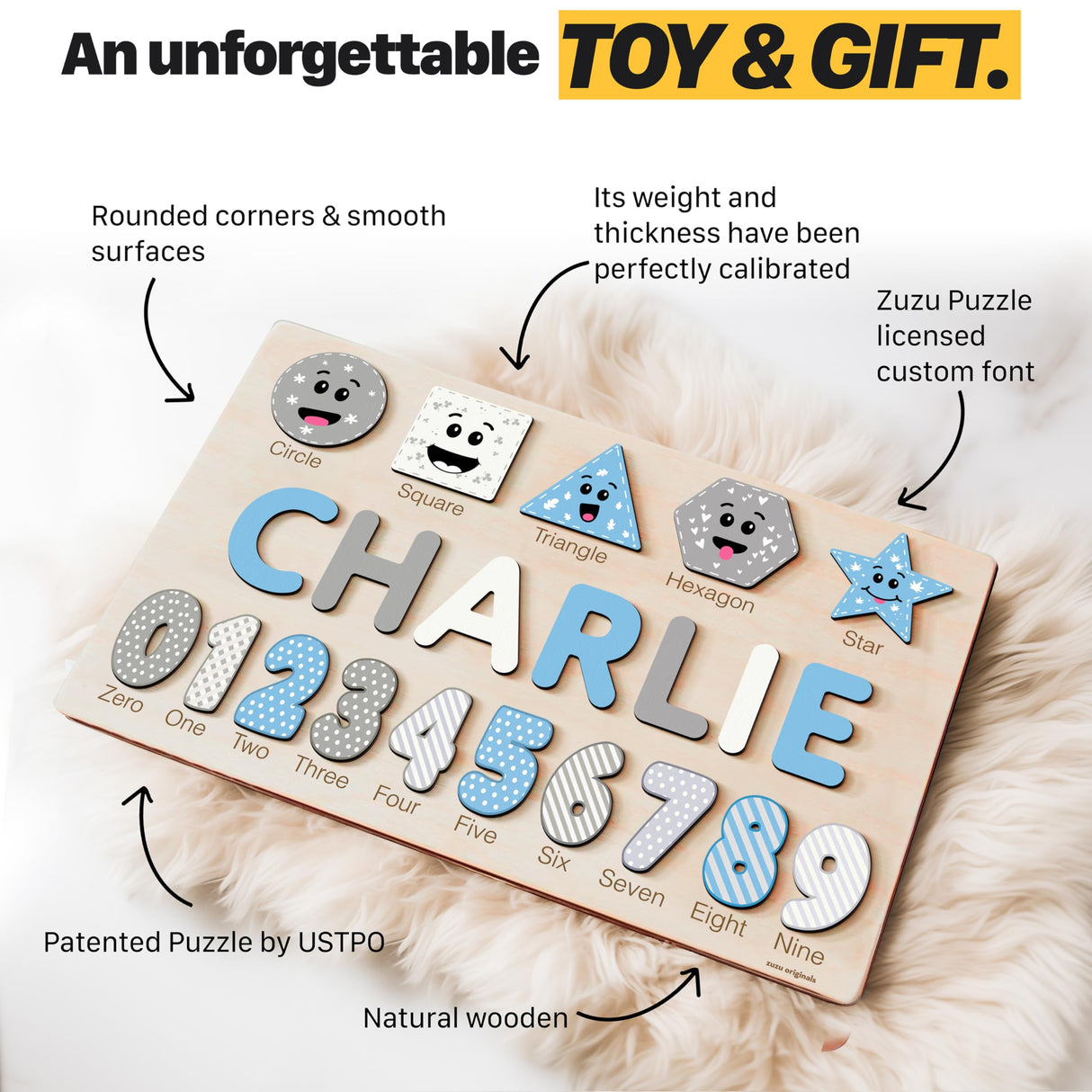 Zuzu Puzzle Puzzles for Toddlers Boy and Girl, Personalized Name Puzzle, 12 Month Toy, Gifts for 0 1 2 3 Years Old, Baby Gifts, Baby Shower, Christmas, NewBaby Gift, 0 3 6 9 12 18 24 36 Months