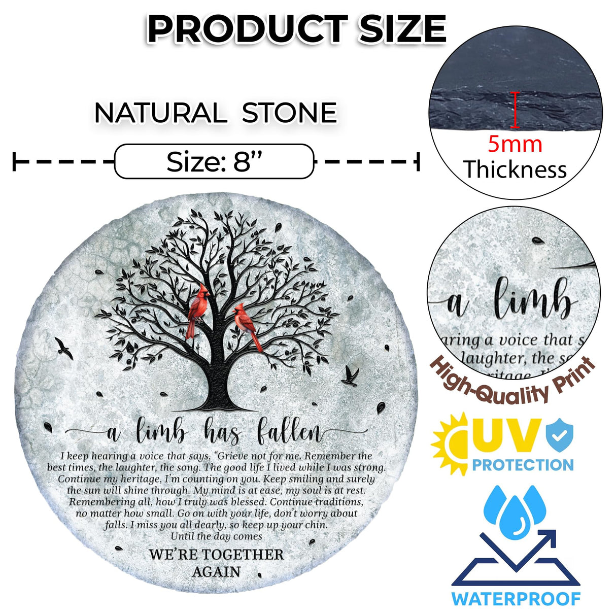 8'' Memorial Garden Stone for Loss of Loved One, Garden Stones in Memory of Loved Ones, Sympathy Gift Fathers Day, Weatherproof Outdoor Memorial Plaques, Remembrance Natural Stone with Stand HS8-8