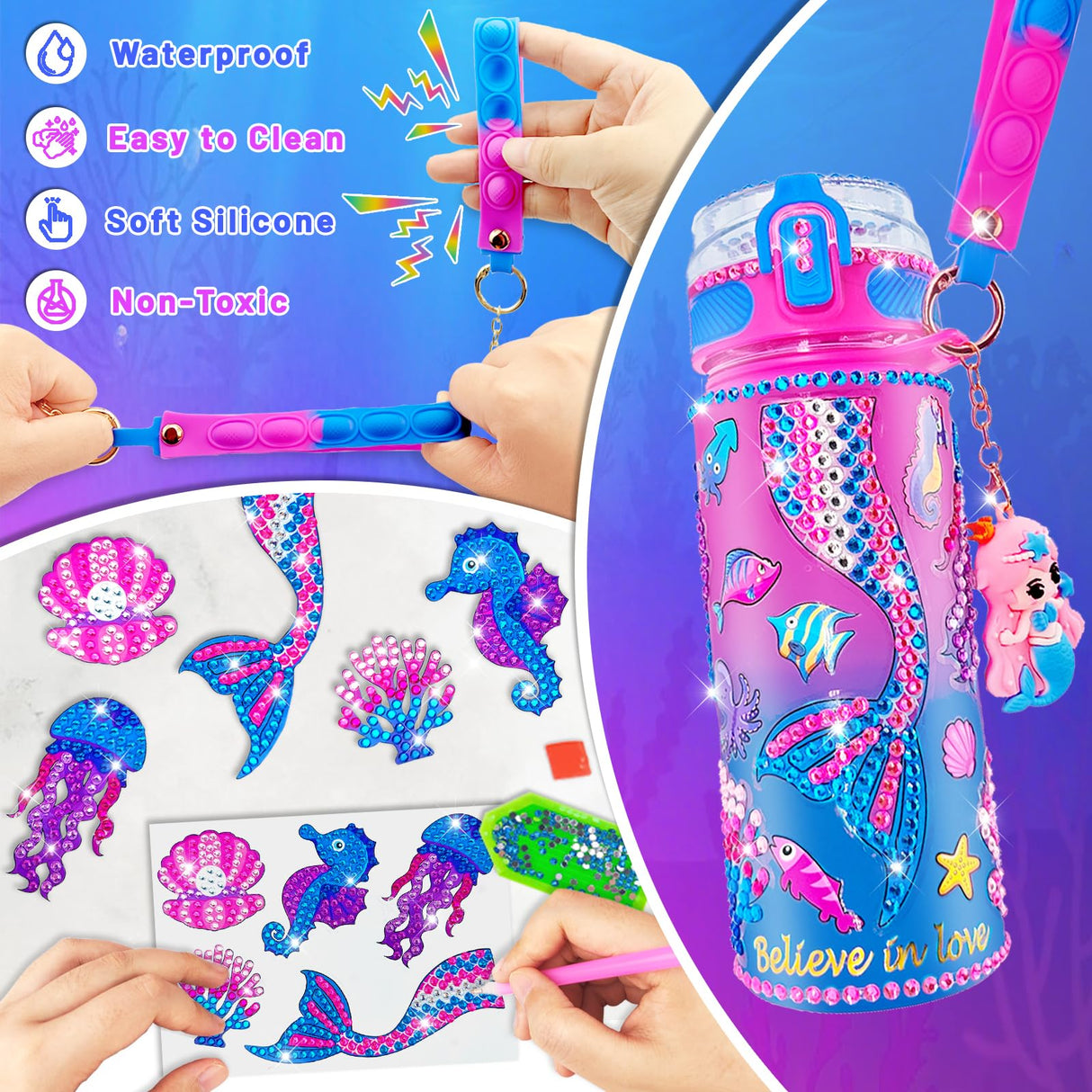 EDsportshouse Decorate Your Own Water Bottle Kits for Girls Age 4-6-8-10,Mermaid Painting Crafts,Fun Arts and Crafts Gifts Toys for Girls Birthday Christmas(Mermaid)