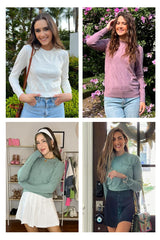 Arach&Cloz Womens Spring Tops 2024 Trendy Fashion Long Sleeve Shirt Knit Christmas Sweater Dressy Casual Clothes Green