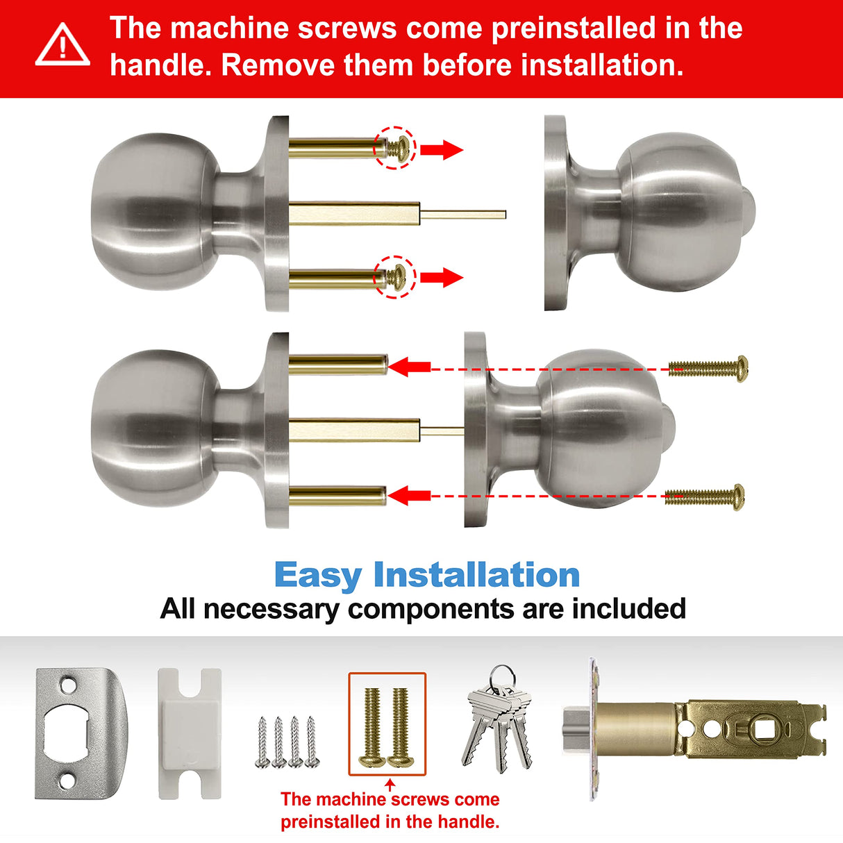 BESTTEN [2 Pack] Entry Door Knob with Lock, Keyed Different Door Lock for Exterior Door and Front Door, Standard Ball, Satin Nickel