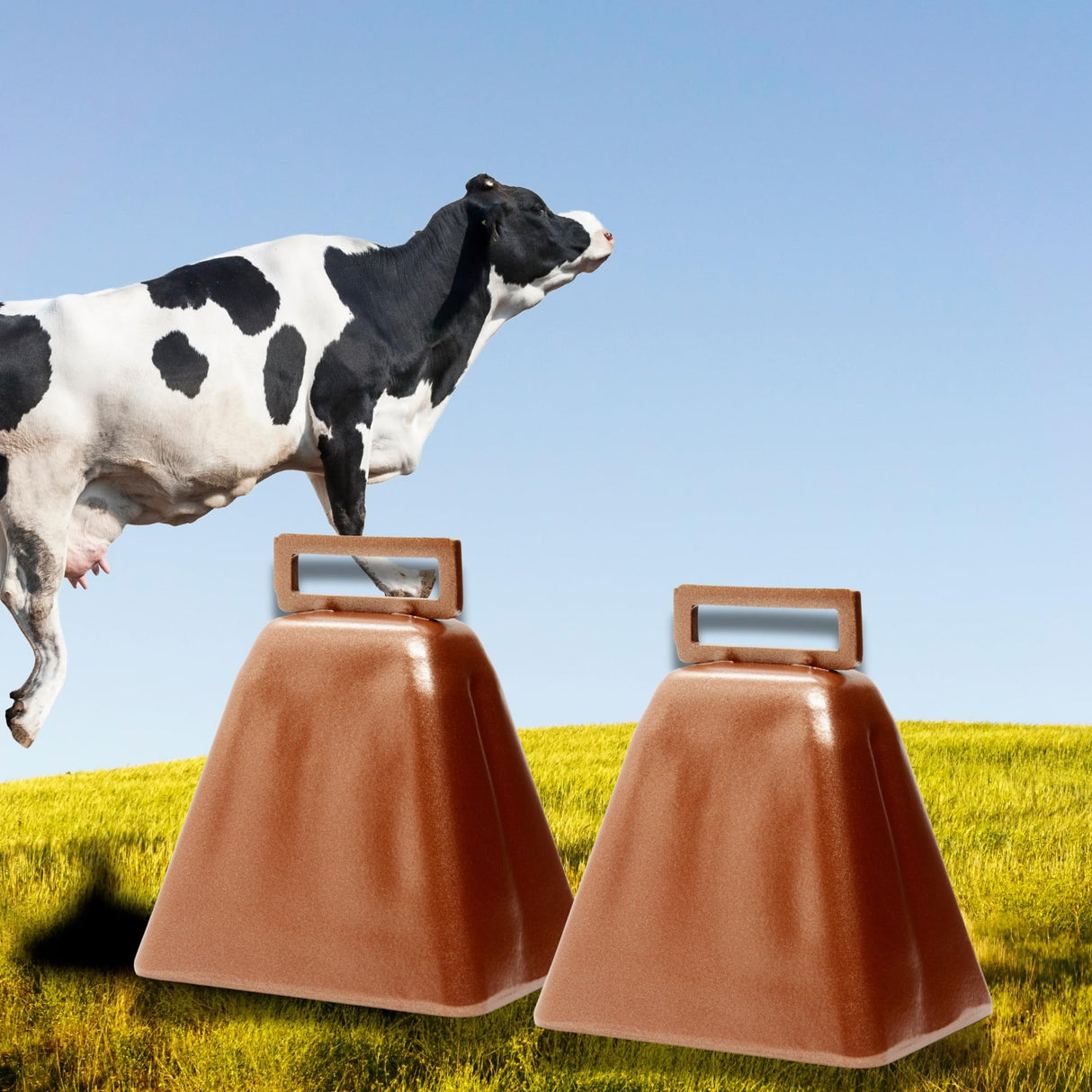 Bevin Bells Long Distance Cow Bells 10LD (Copper & Copper) | Christmas Bells | Made from Steel | Loud Noise Makers | w/White Strap Around The Handle | Easier to Hold | Made in CT, USA