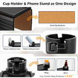 BAMBOOTRAY Couch Cup Holder Tray, 3 in 1 Large Couch Arm Table,Bamboo Sofa Clip on Tray Table with 360° Ratated Phone Holder for Couch,Armrest Tray for Drink,Snacks,Remote,Phone