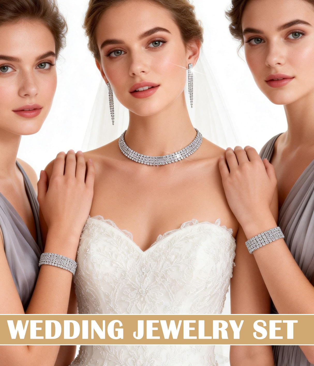 Vieyomn 13 Pcs Rhinestone Jewelry Set for Women Wedding Costume Jewels Crystal Necklaces Tennis Bracelets Rings Earrings Set for Wedding Bride Party Accessory