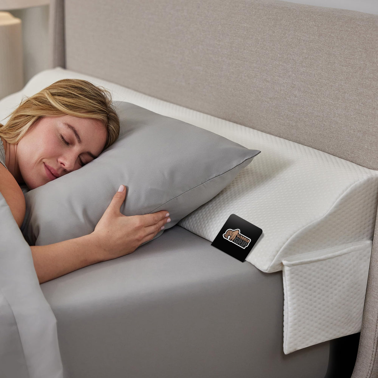 GORILLA GRIP Patent Pending Bed Wedge Pillow Headboard Gap Filler, Comfortable and Supportive High Density Foam Angled Pillows, Stay in Place Gripping Dots, Wedges Between Mattress, Twin/XL Size White