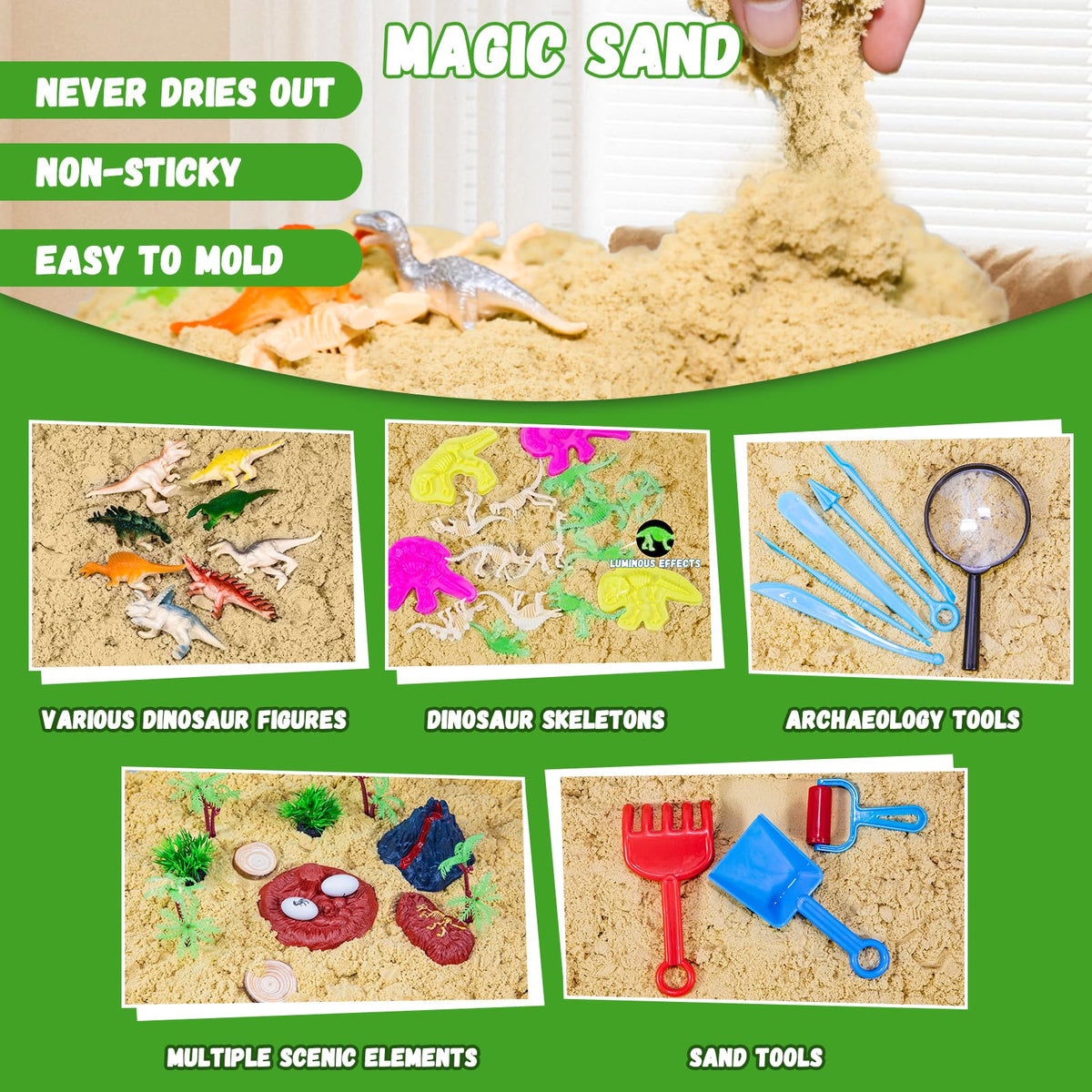 Pakimio Dinosaur Sensory Sand Kit, Lidded Dino Sensory Bin Sandbox for Kids