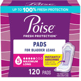 Poise Incontinence Pads & Postpartum Incontinence Pads, 5 Drop Maximum Absorbency, Long Length, 120 Count (2 Packs of 60), Packaging May Vary