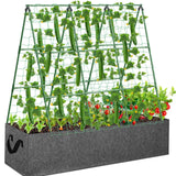 Cucumber Trellis with 46 Gallon Grows Bag, 50 x 54 Inches A Frame Outdoor Greenhouse Trellis and Fabric Raised Bed, Climbing Net and Plant Support Clips for Bean Climbing Plants