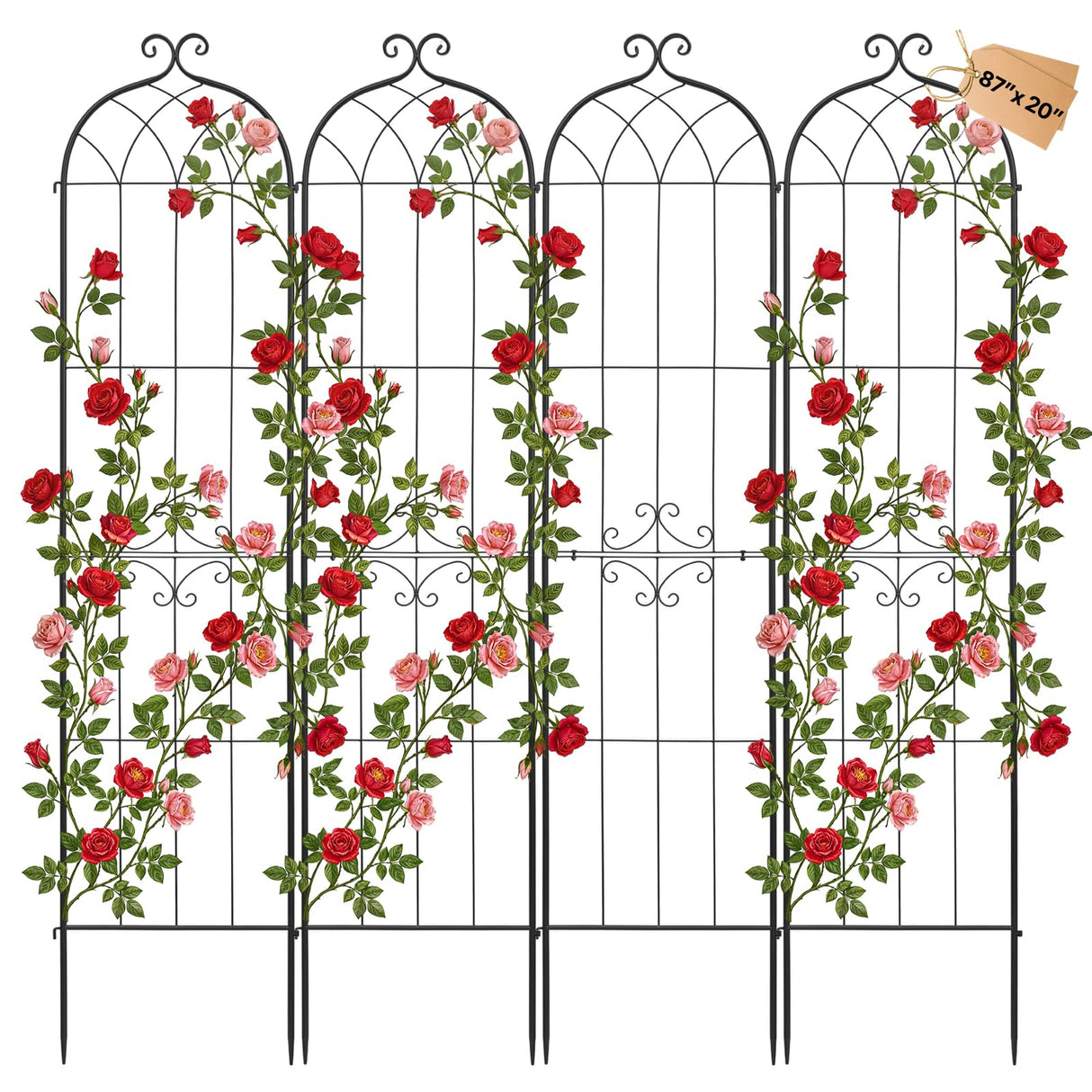 VEVOR 4 Packs Metal Garden Trellis for Climbing Plants Outdoor 87x21in, Rustproof Plant Tall Trellis for Rose Vine Flowers and Vegetables