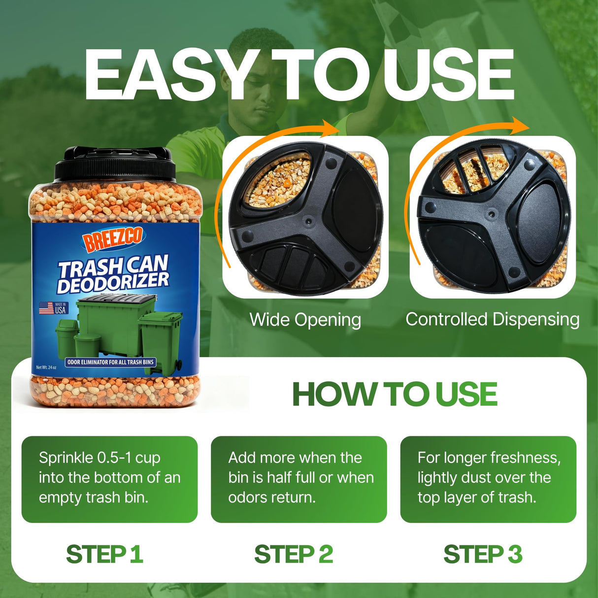 Trash Can Deodorizer 1.5lbs - Outdoor Trash Can Deodorizer & Liquid Waste Absorber, (Made in USA) Biodegradable Trash Can Odor Eliminator, Neutralizes Garbage Smells & Absorbs Liquids - 7 Cups