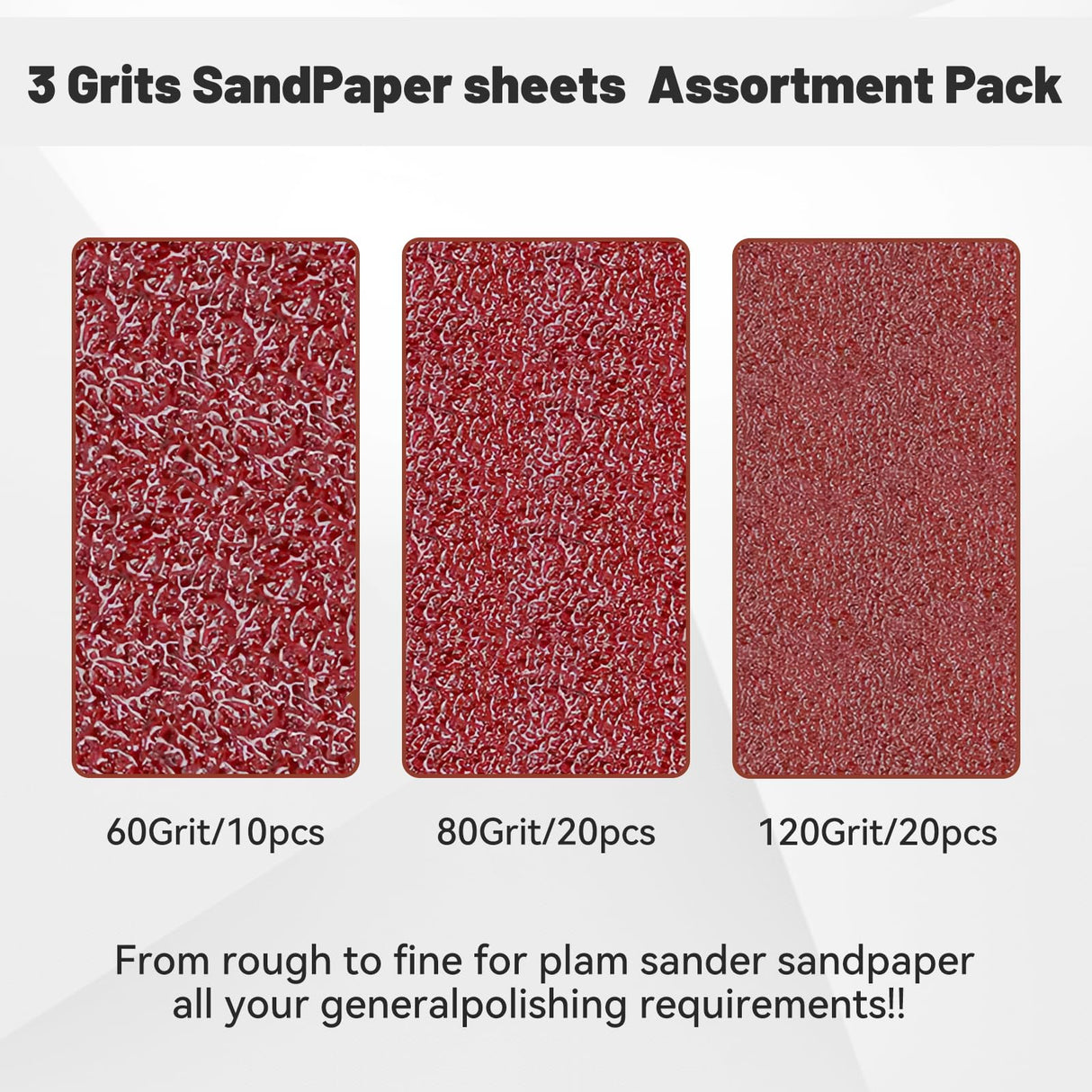 BAOSTC 1/4 Sandpaper Sheet,4-1/2"*5-1/2" Assorted 60-80-120,50PACK