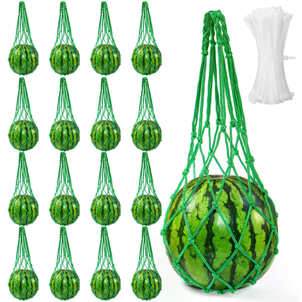 Covzoe 16 Pieces Watermelon Net with 100 Cable Zip Ties