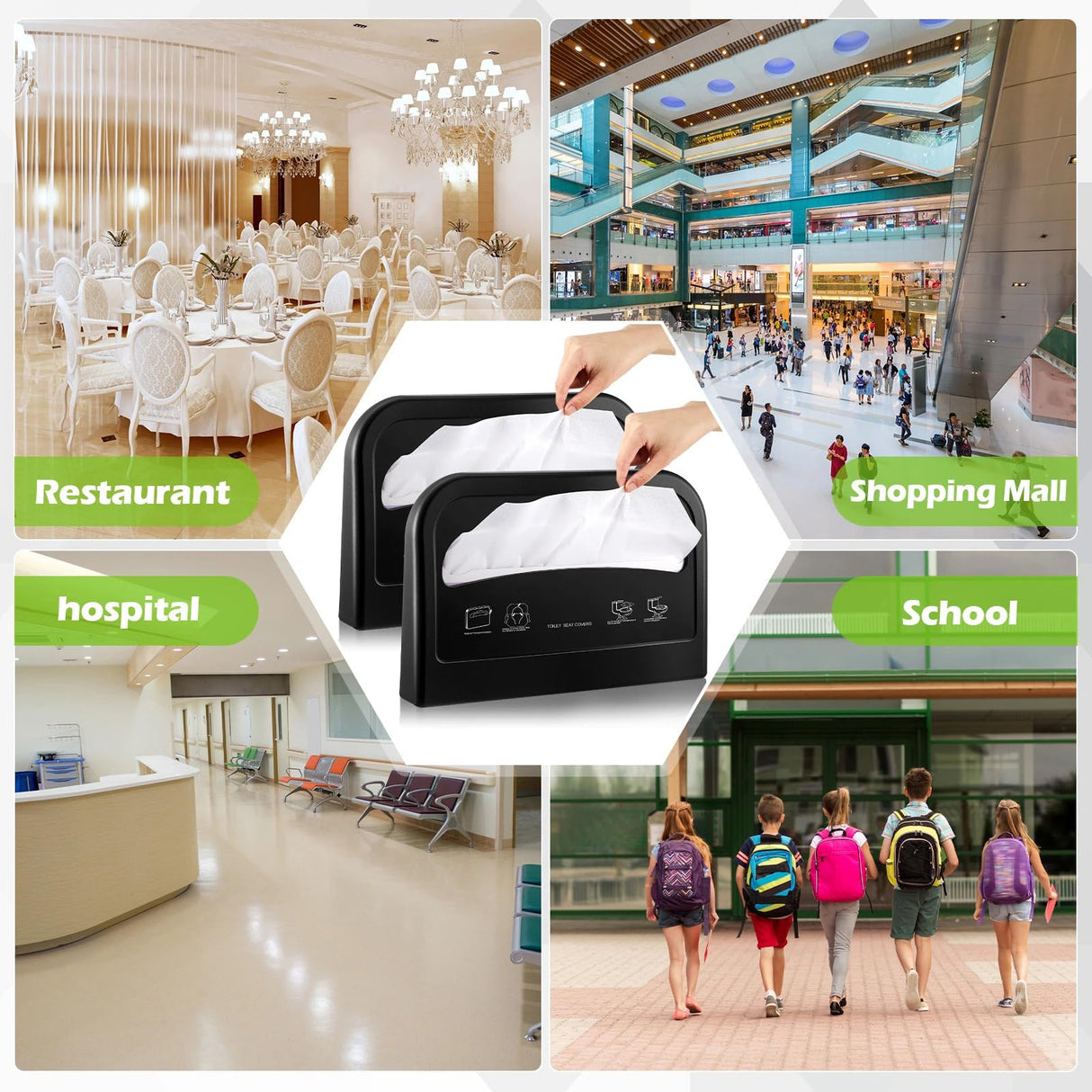 Hushee 2 Pcs Toilet Seat Cover Dispenser Wall Mount, Toilet Seat Cover Holder Plastic Black Dispenser for Disposable Half Fold Toilet Seat Liner for Commercial and Bathroom Use