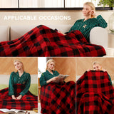 Electric Heated Sherpa Buffalo Plaid Christmas Throw Blanket with 8 Heating Levels & 8 Hours Auto Off, Fast Heating Warm Plush Washable Blanket with Over-Heat Protection, ETL Certification, Red