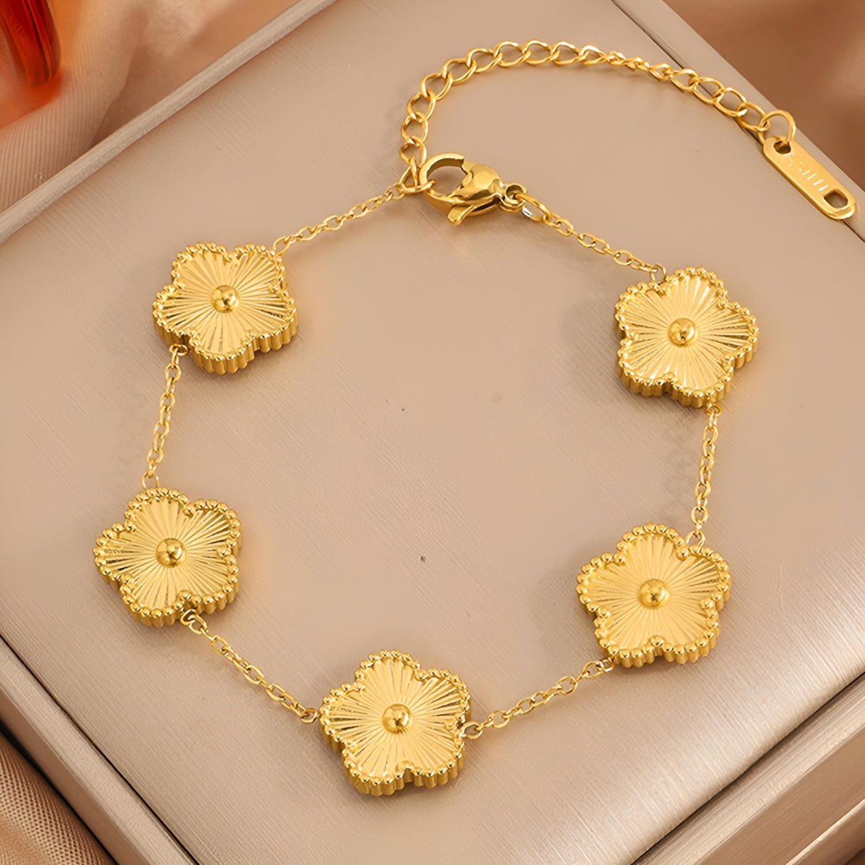 Womens Stackable Floral Gold Bracelets - 4Pcs 18K Gold Plated Bracelet,Stainless Steel Bangle Bracelets Non Tarnish, Gold Bracelet Set Trendy Jewelry,Christmas Valentines Birthday Gifts for Girlfriend