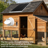 Solar Powered Fan with Battery Run Day/Night, 25W 9.8" Solar Fan for Chicken Coop with 2 Fan Speed/1-8 Cycle Timer, Waterproof Solar Greenhouse Fan for Shed, Chicken Coop, Greenhouse
