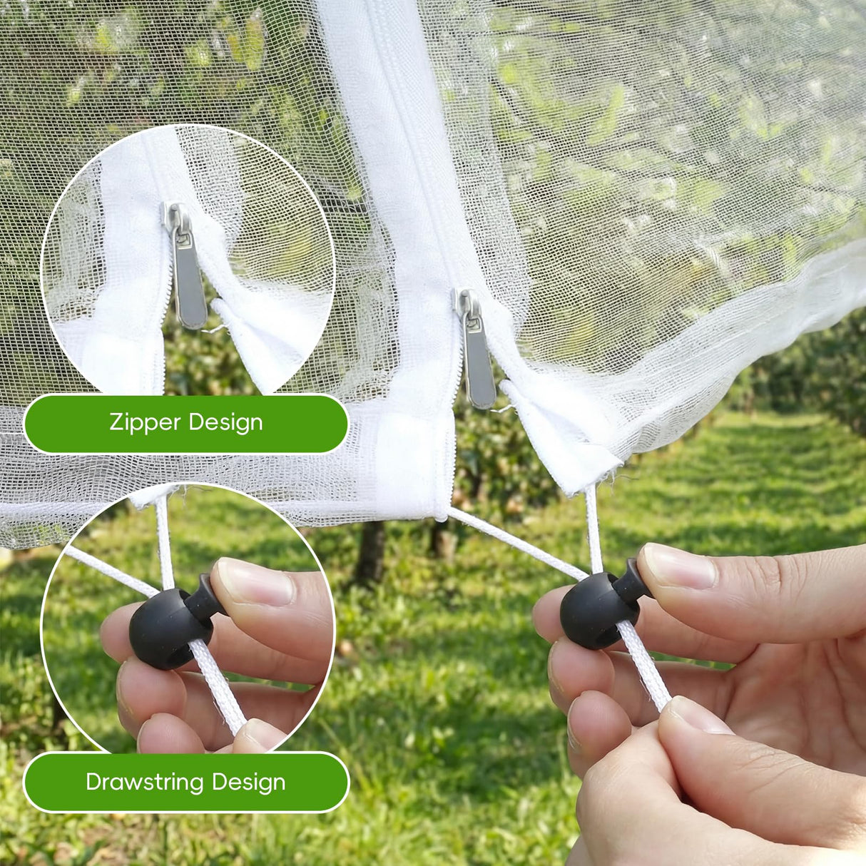 15 x15 ft Large Fruit Tree Netting Cover for Squirrels and Birds with Zipper, Fruit Tree Covers to Protect Fruit from for Fruit Trees (White)