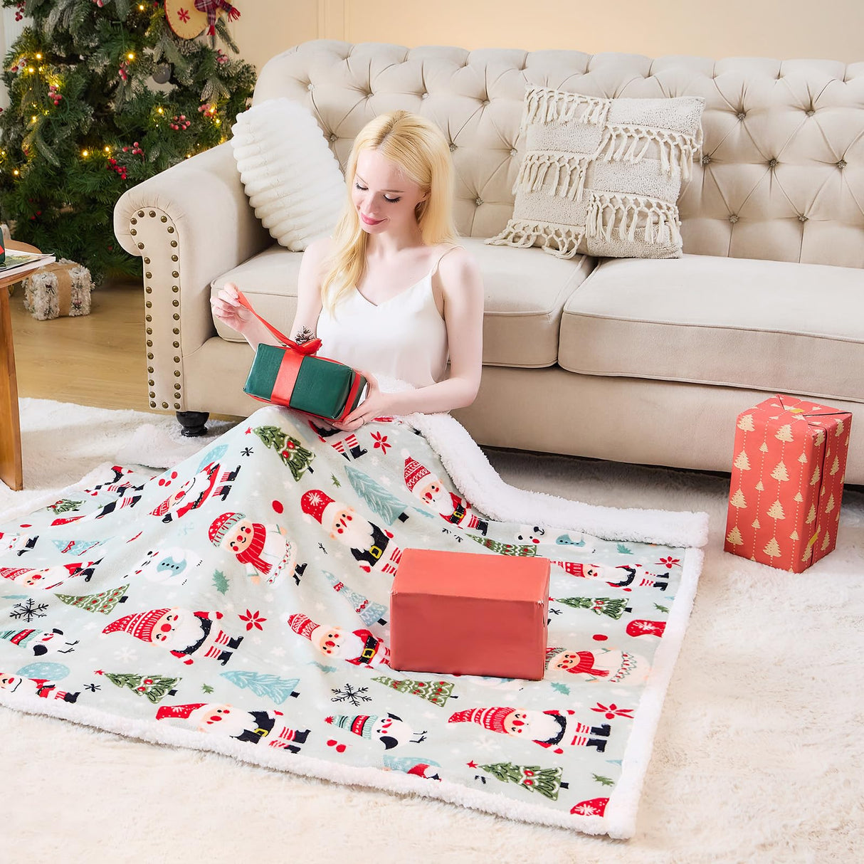 NORD ECO Christmas Throw Blanket, Christmas Decorations Gifts for Women, Sherpa Flannel Fleece Winter Holiday Blanket, Fluffy Cozy Soft Christams Throws for Couch Sofa Bed, Xmas Gnome, 50" X 60"