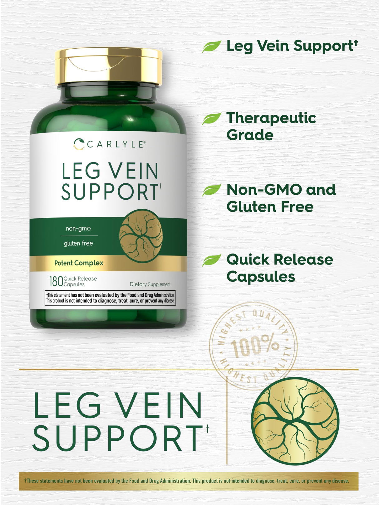 Carlyle Leg Vein Supplement | 180 Capsules | Supports Healthy Vein Function | Non-GMO, Gluten Free
