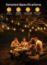 Outdoor-String-Lights-Patio-Lights, 100FT ST38 Shatterproof Dimmable Waterproof Connectable LED Christmas Lights, Hanging Outside Light for Backyard, Porch, Deck, Balcony, Garden, Home Decor