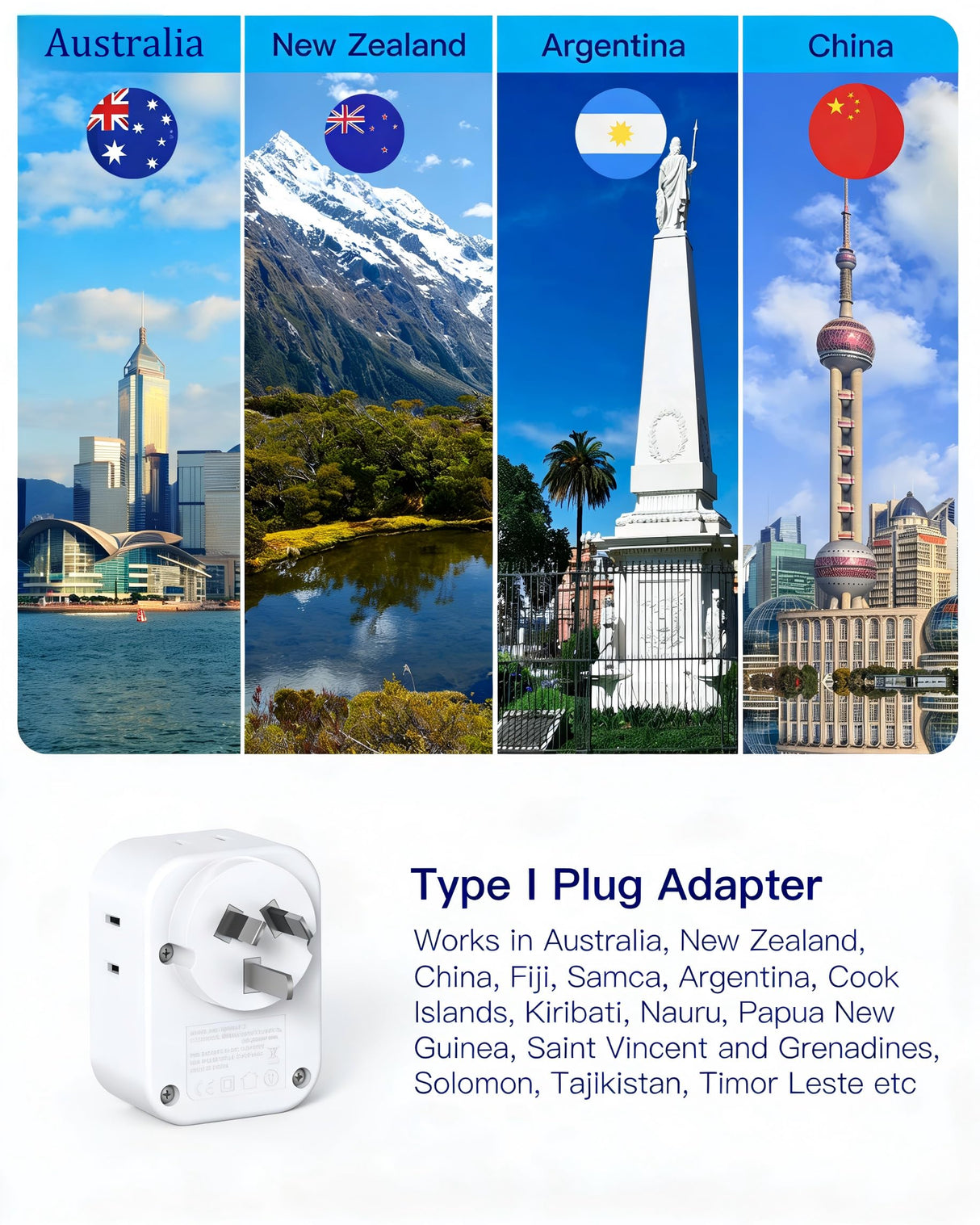 Australia Plug Adapter 2 Pack, HANYCONY New Zealand Power Adapter with 4 Outlets 4 USB (2 USB C), Type I Travel Adapter for US to Australian Argentina AU China Fiji Samoa Tonga Kiribati