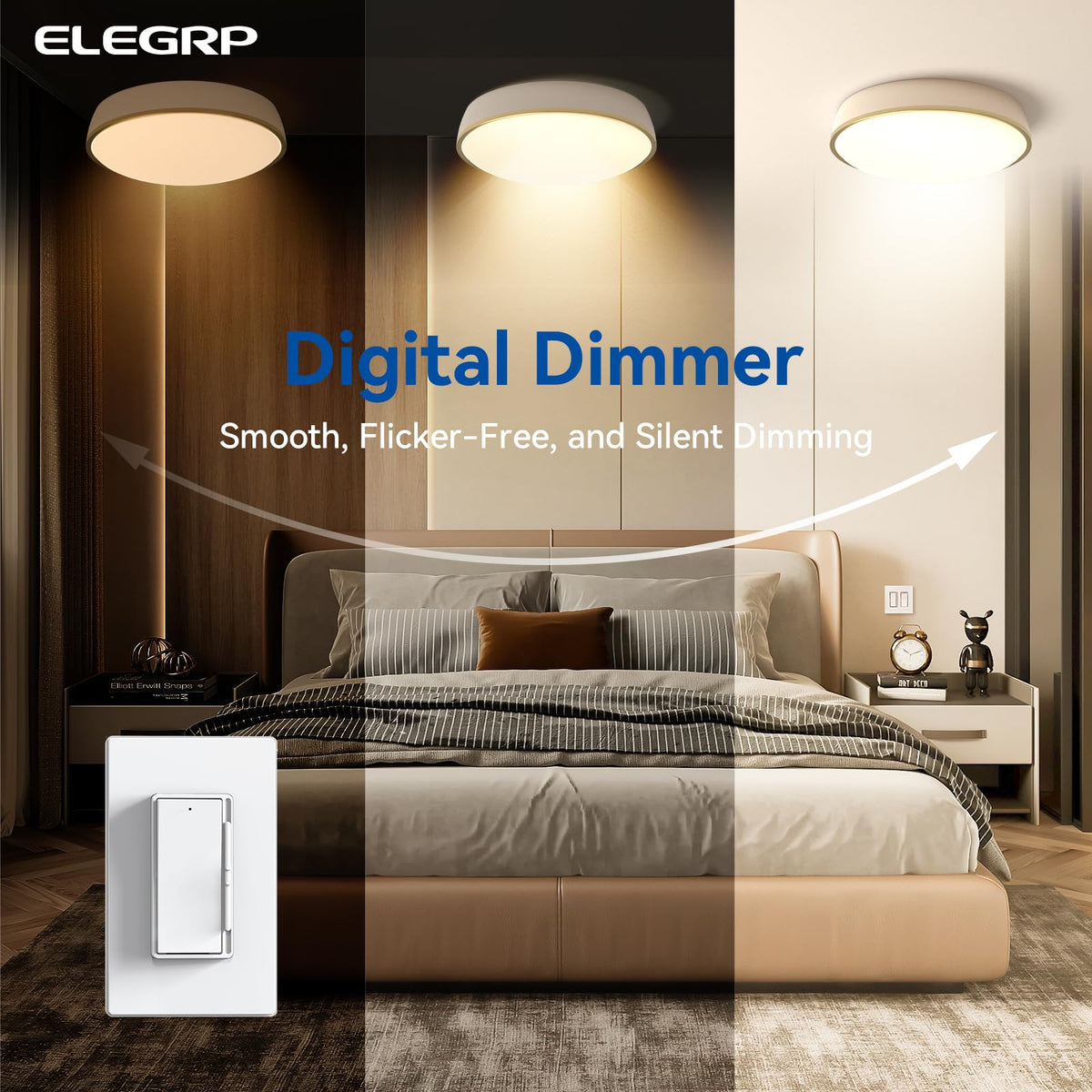 ELEGRP Digital Dimmer Light Switch for 300W Dimmable LED/CFL Lights an ...