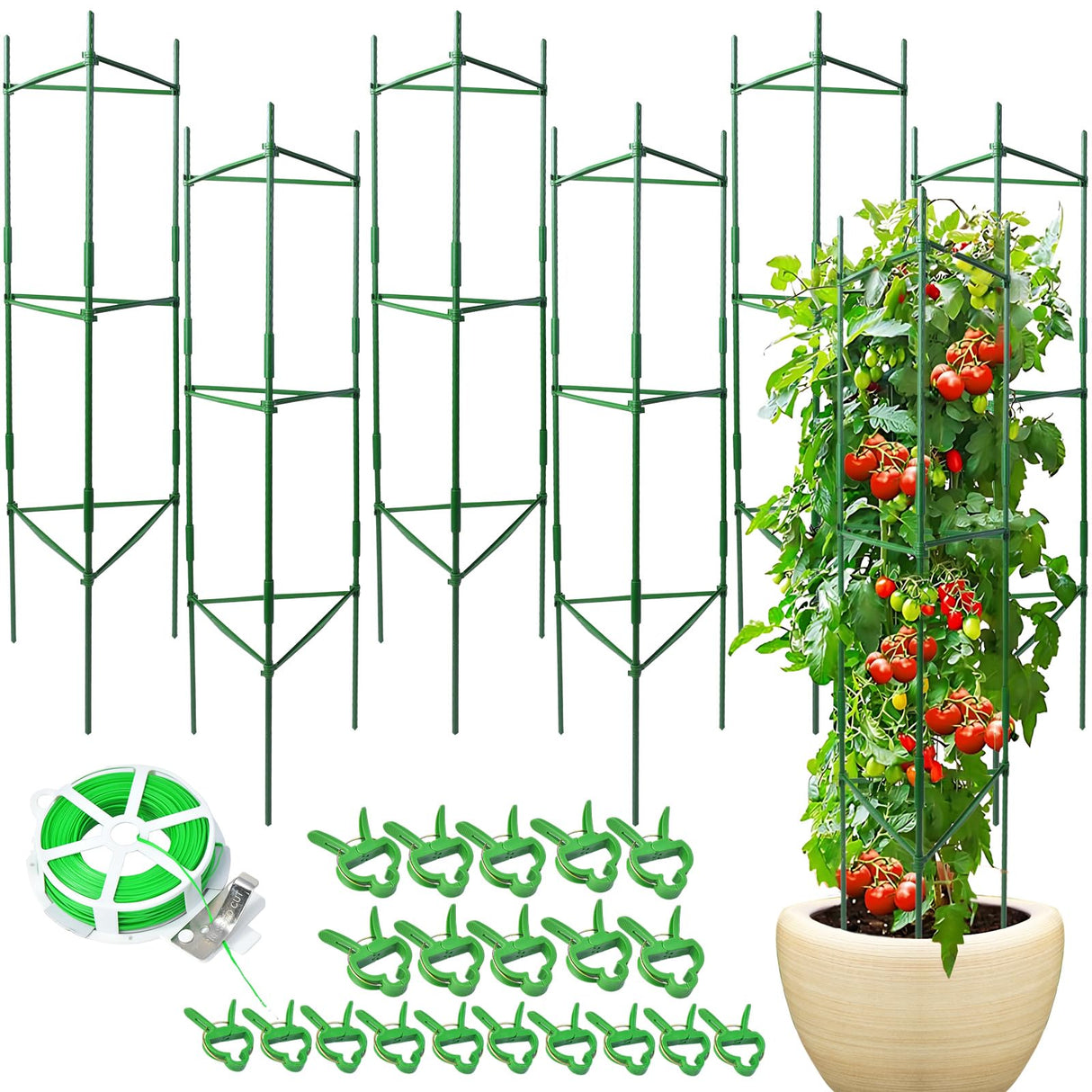 6 Pack Tomato Cage for Garden & Pots, Rust-Resistant Metal Plant Support