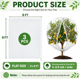3 Pack 8 x 8 ft Large Fruit Tree Netting Covers with Zipper & Drawstring, Extra Fine Mesh Garden Netting for Blueberry Peach Apple Trees, Protects Fruit from Birds, Squirrels, Deer, Cicadas & Beetles