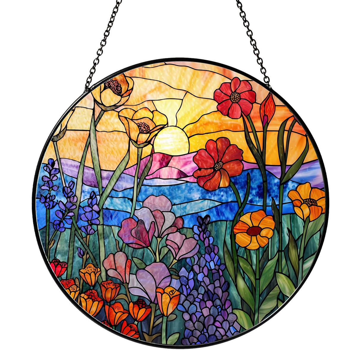 RVEAFA Wildflowers Sun Catcher Stained Glass Window Hanging Plant Lover Gifts for Women Wildflowers Wall Decor Handmade Sun Catcher Decoration for Window Garden Home Christmas & Birthday Gifts