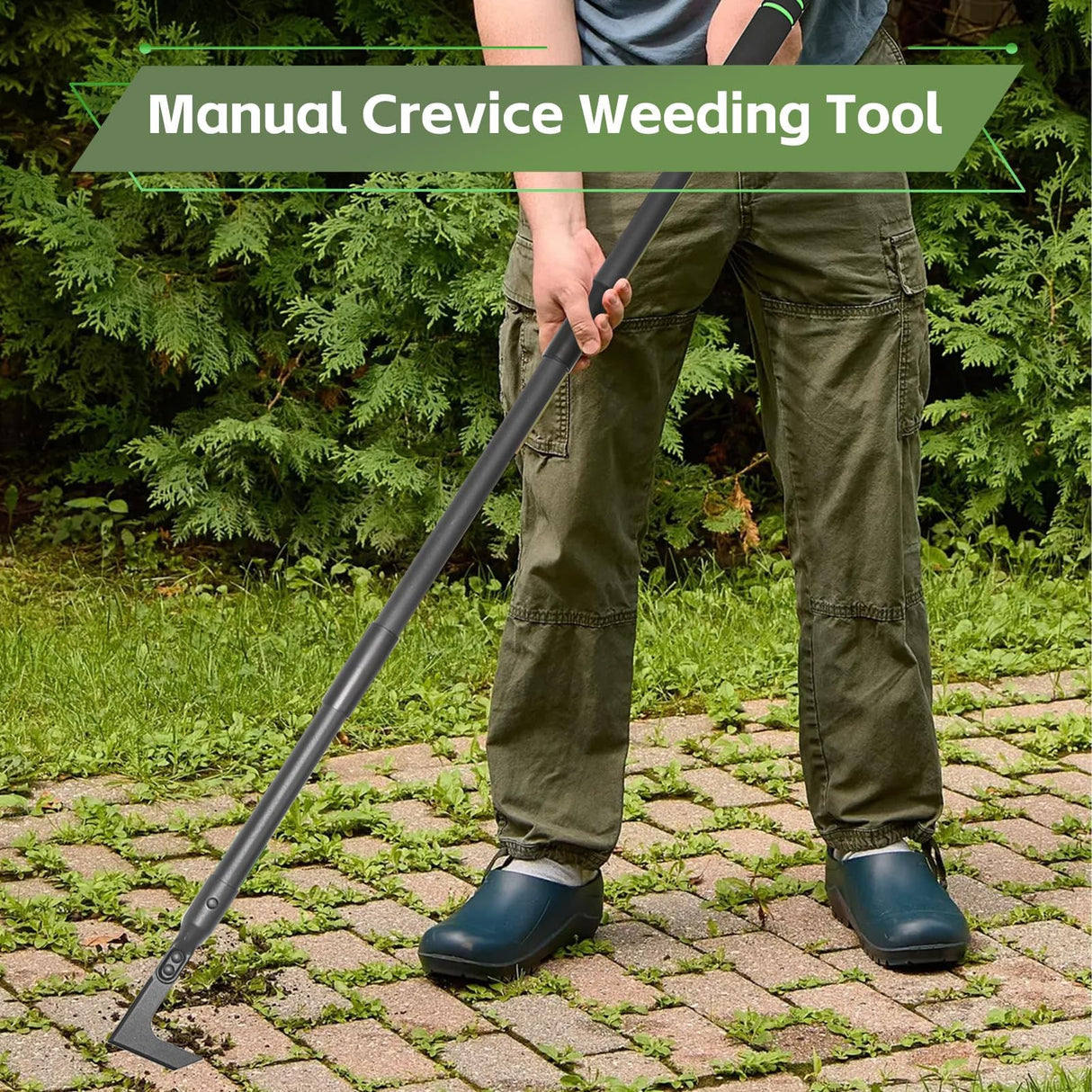 Pragmatist 43.7" Crack Weeder Long Handle Weed Puller Adjustable Weed Remover Durable Manual Crevice Weeding Tool for Sidewalk, Paver, Wall Gaps, Lawn Yard, Deck Boards