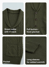 JMIERR Cardigan Sweaters for Men Fall Fashion 2025 Casual Long Sleeve Shawl Collar Button-Down Wool Blend Cable Knit Essentials Fisherman Christmas Sweater with Pockets,L,Green