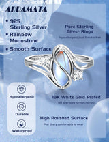 ADRAMATA 925 Sterling Silver Rings for Women Moonstone Ring Statement Size8