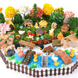 Ailefentene 84 Pcs Fairy Garden Accessories, Miniature Village Starter Kit with Moss Model Tree Tiny Resin Animal Figures, DIY Bonsai Micro Landscape Ornament for Terrarium Succulent Dollhouse Craft