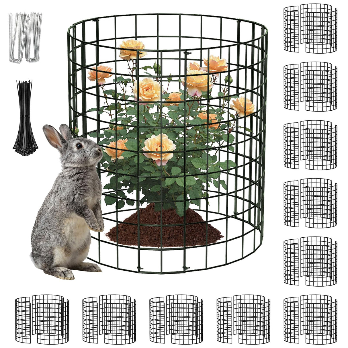 PASARA 10 Pack Plant Protectors from Animals, 13 Inch Round Cloche Plant Cages with Sturdy Chicken Wire Mesh, Garden Cages to Keep Animals Out for Vegetables & Flowers, Includes Support Stakes