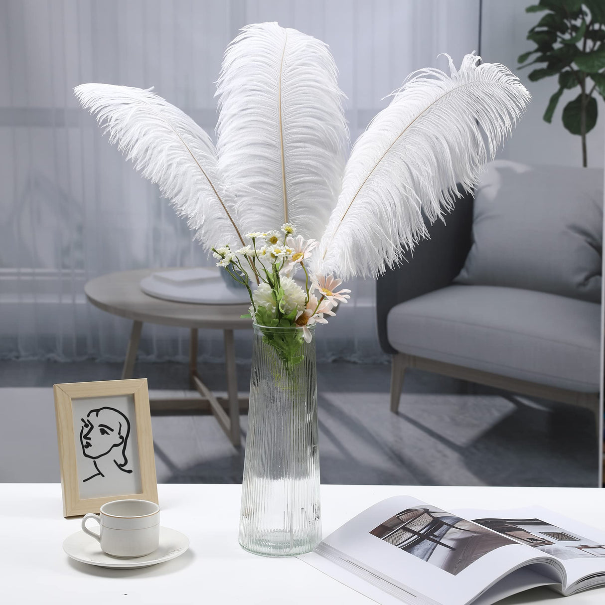 Soarer White Large Ostrich Feathers - 10Pcs Making Kit 34inch Extra Large Ostrich Feathers Long for Tall Vase,Floral Arrangement,Christmas Party Centerpieces and Wedding Home Decoration(White)