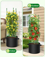 MQJIAZHI 4 Pack Tomato Trellis Cages 55 Inch Height, with 17 Gallon Square Grow Bags, Heavy Duty Tomato Plant Support Stakes for Outdoor Garden Climbing Vegetables Fruits Flowers