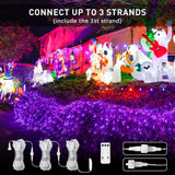 JMEXSUSS 360 LED Purple Halloween Lights - Plug in, Outdoor Waterproof, 12 ft x 5 ft Purple Net Lights with Remote for Halloween & Christmas Bush
