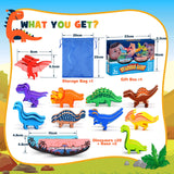 IPOURUP Dinosaur Toys for Kids 3-5: Wooden Stacking Montessori Toys for 3 4 5 6 7 Year Old Balance Competition Game for Family Ideal Christmas Birthday Gifts for Kids Ages 3-7 (Double Version)