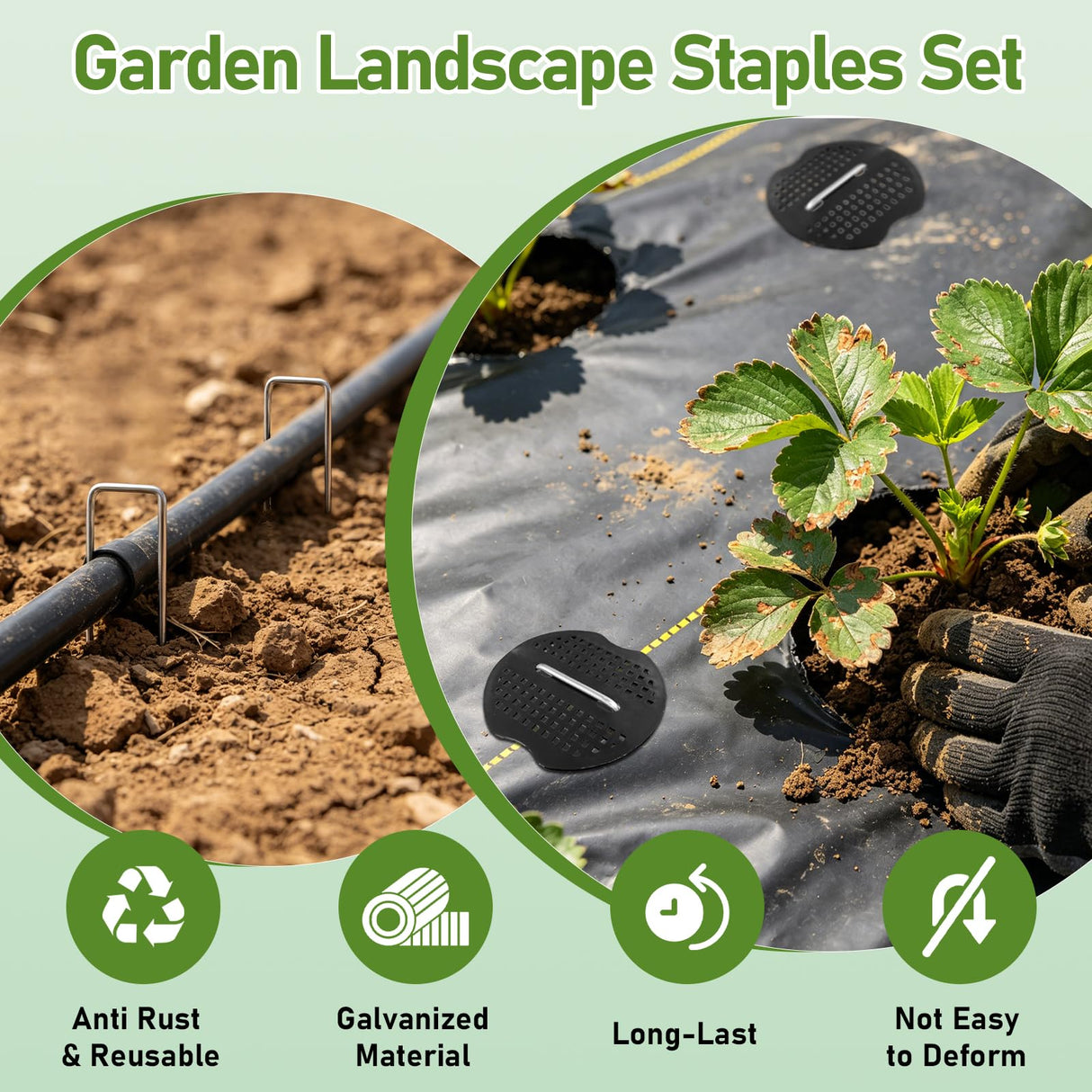 200Pcs Garden Stakes Staples Kit, 100Pcs 6 Inch U-Shaped Landscape Staples, 100Pcs Fixing Gasket for Weed Barrier Fabric, Ground Cover, Holding Fence and Artificial Turf