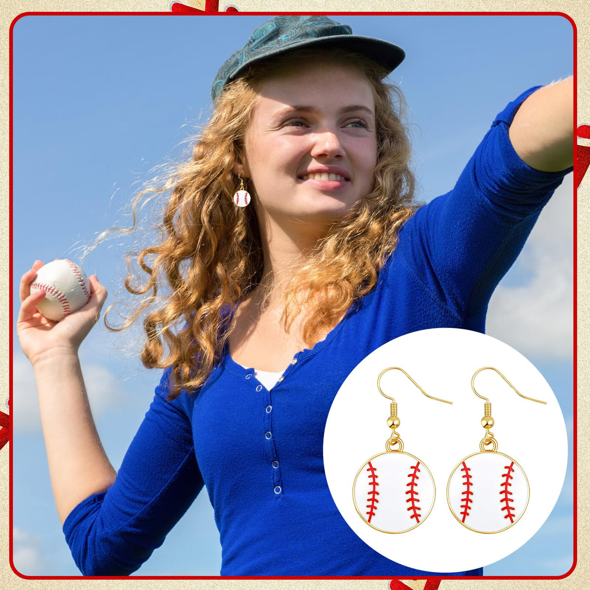 Liliaafar Sports Earrings for Women,9 Pairs,Baseball