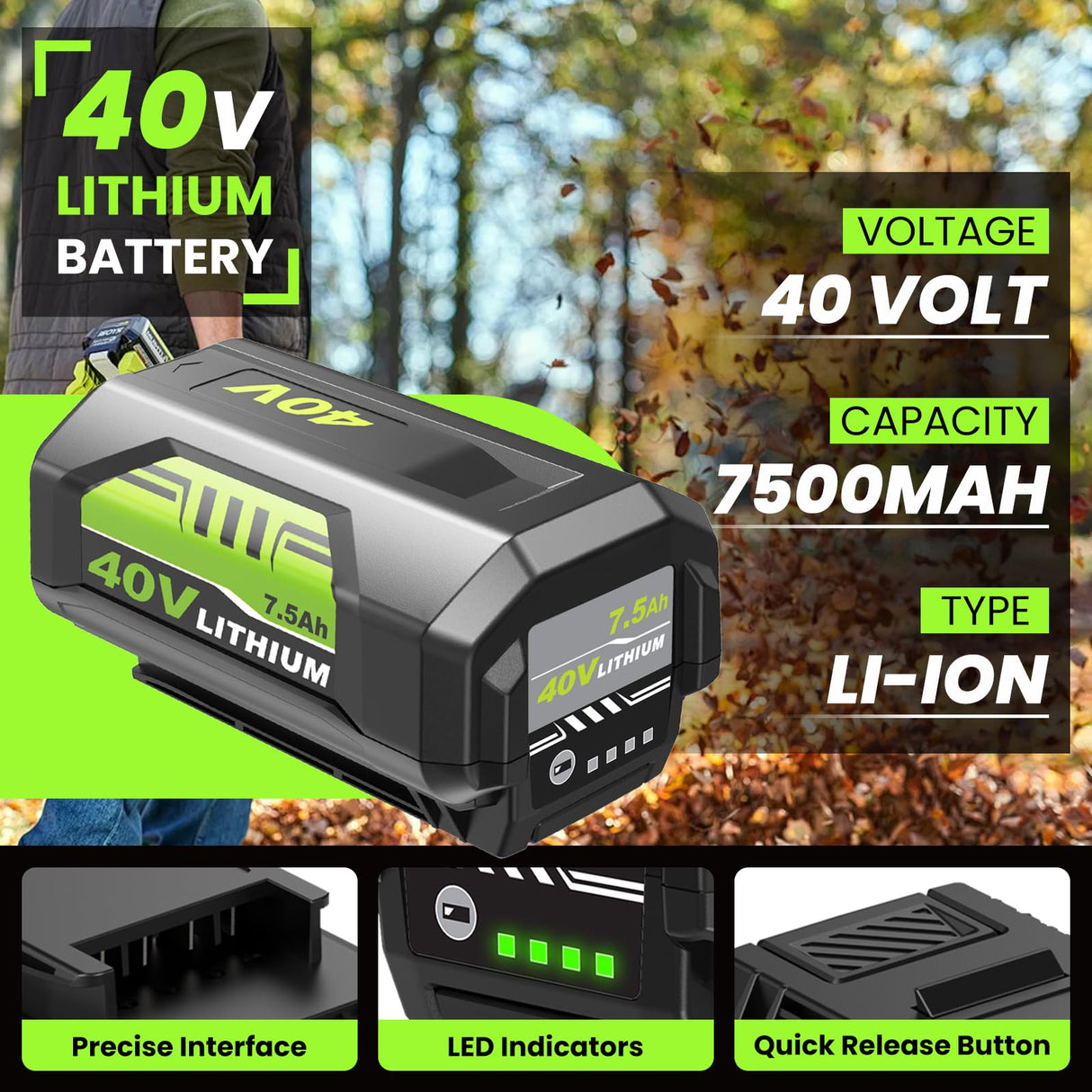2Pack High Capacity 7500mAh OP40261 Replacement for Ryobi 40V Battery Lithium and OP401 Charger Compatible with Ryobi 40 Volt Battery OP4050 OP4040 OP40401 OP40201 OP40601 Cordless Power Tools