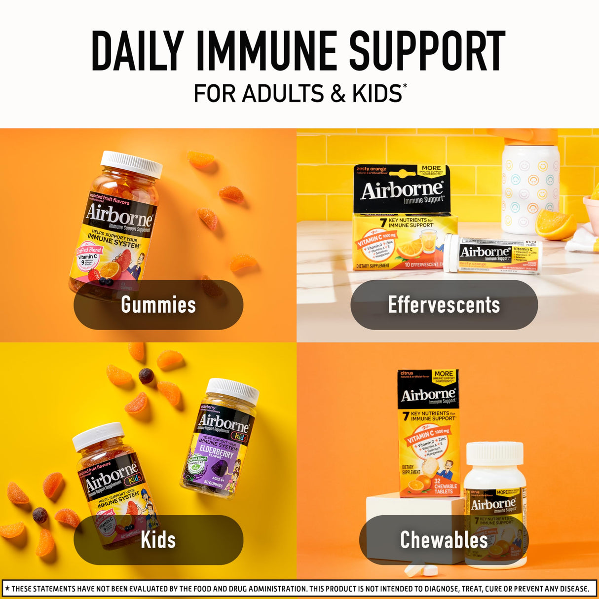 Airborne Vitamin C 1000mg (per Serving) - Citrus Chewable Tablets (116 Count in a Bottle), Gluten-Free Immune Support Supplement, with Vitamins A C E, Zinc, Selenium, Echinacea, Ginger, Antioxidants