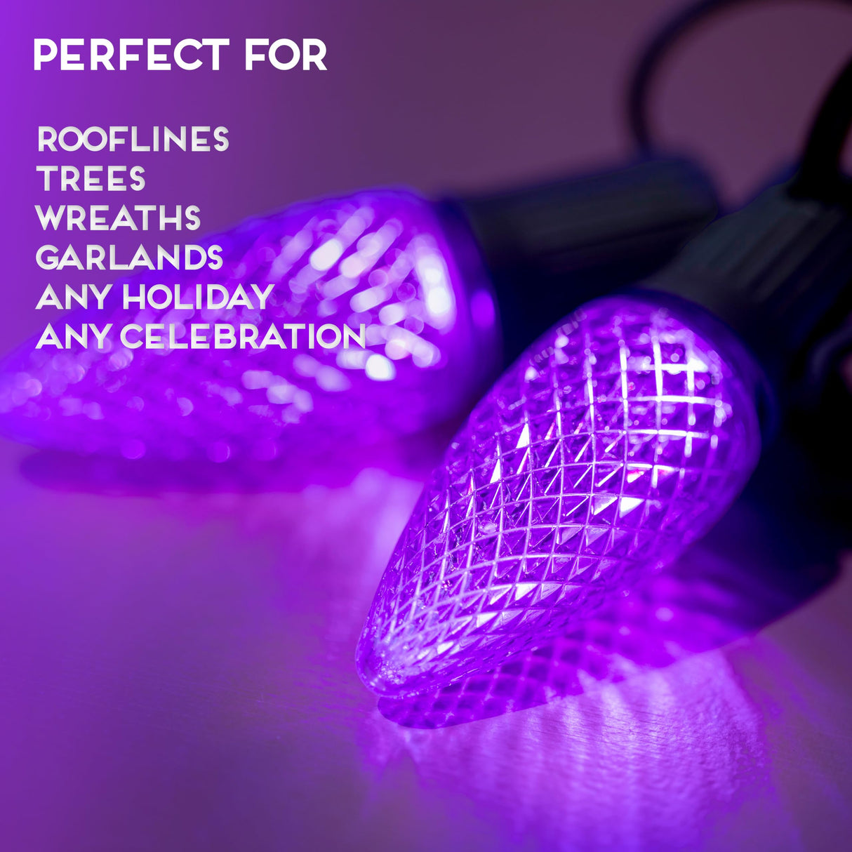 HLO Lighting Set of 25 Purple c9 Faceted LED Christmas Light Bulbs for Indoor & Outdoor Use | Durable Replacement Bulb