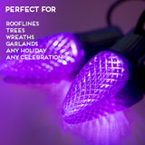 HLO Lighting Set of 25 Purple c9 Faceted LED Christmas Light Bulbs for Indoor & Outdoor Use | Durable Replacement Bulb