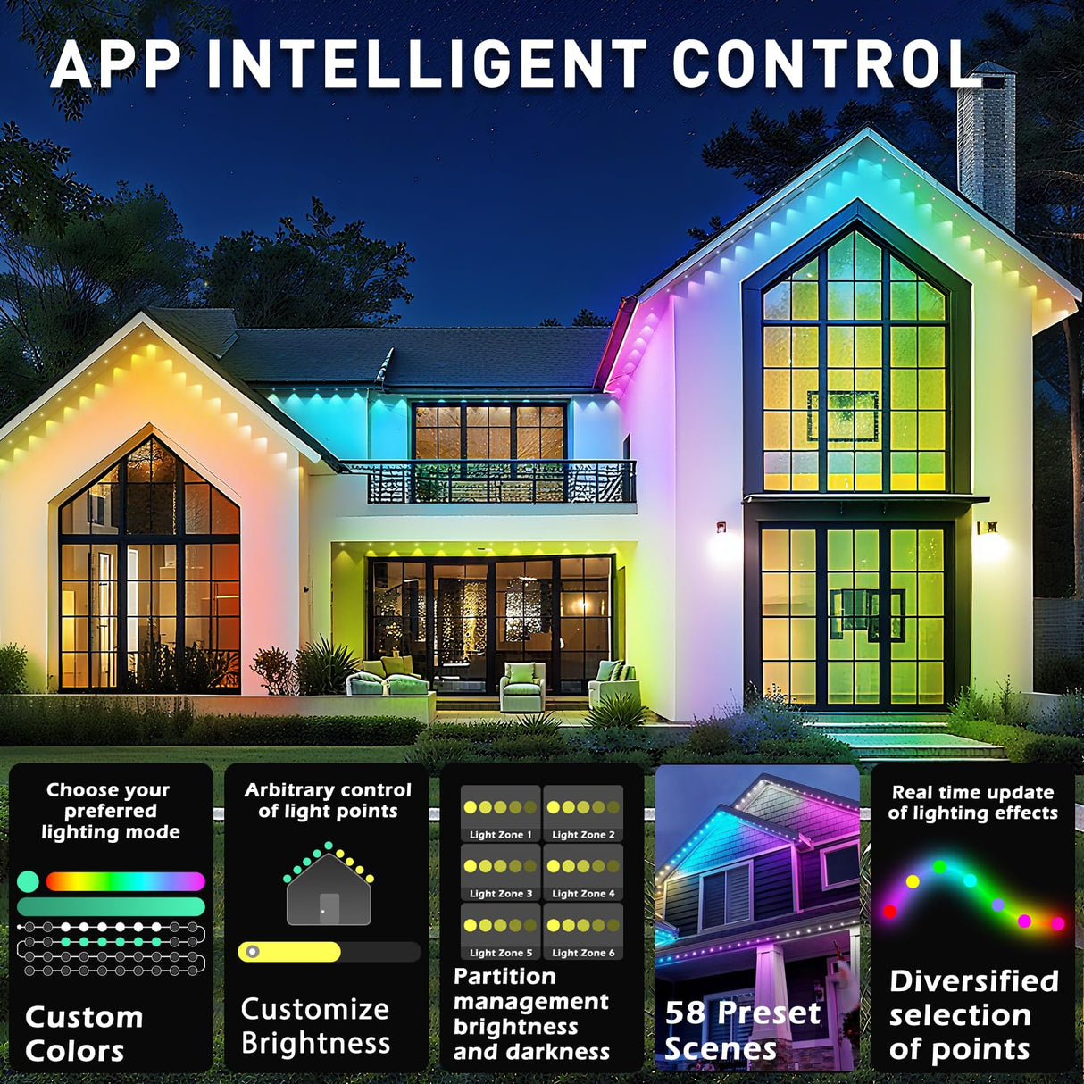 INZIDOL 100FT Permanent Outdoor Lights, IP67 Waterproof,for House Roof, Christmas, Holiday, Party, Daily Lighting, Smart RGB Outdoor Lights with Remote APP Control & DIY Scenes
