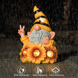Joint Honglin Solar Garden Gnome Statue with Crystal Sunflower Lights - Outdoor Bee Gnome Figurine with Glowing Bee, Waterproof Resin Yard Art Decor for Patio, Lawn, Porch, Summer Gardening Gift